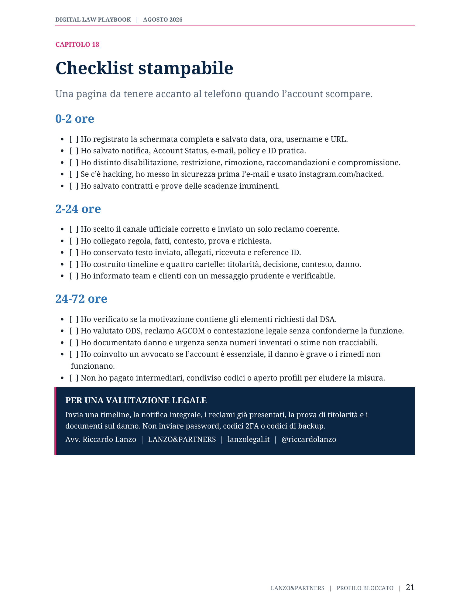 Anteprima della checklist delle prime 72 ore